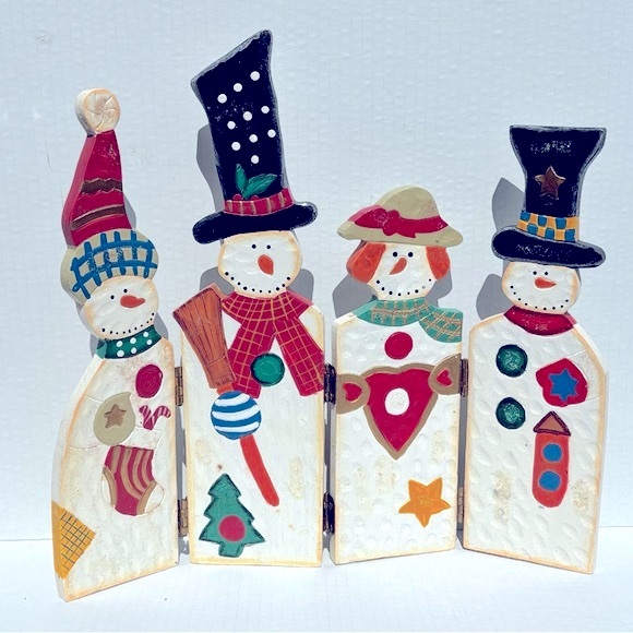 5 Panel Wooden Folding Snowman Decor Winter Holiday 13” - Picture 2 of 14